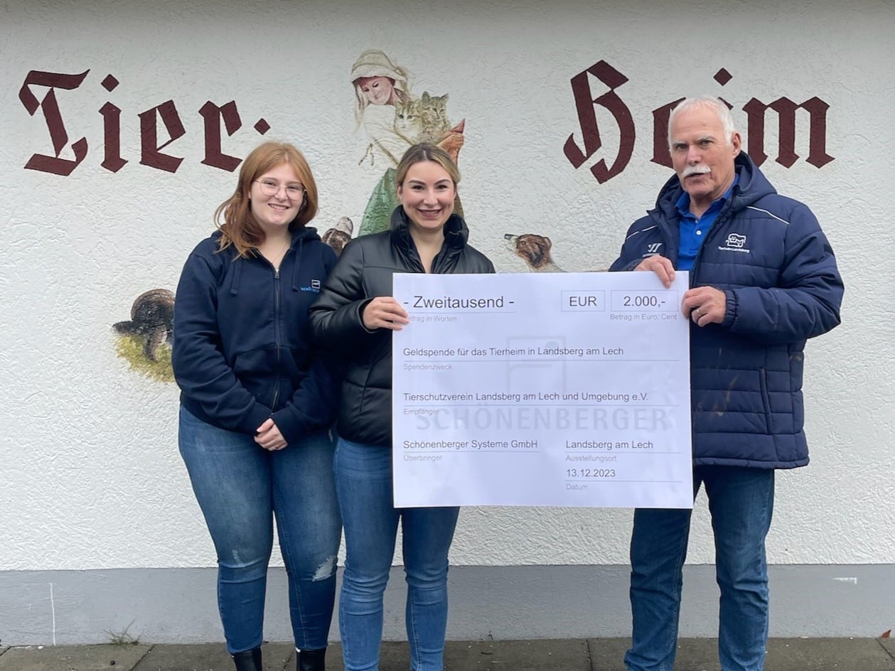 Firma Schönenberger Systeme aus Landsberg unterstützt Tierheim mit Geldspende